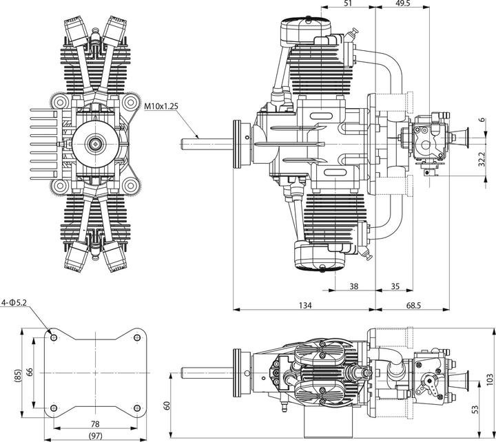 Productafbeelding Saito FG-61TS Benzine Boxermotor 2-cilinder 4T Motor
