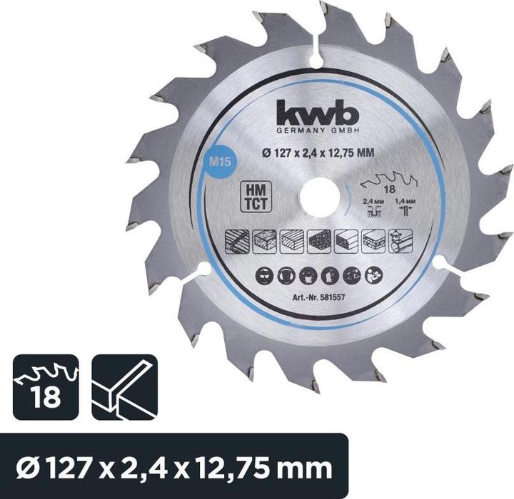 Productafbeelding kwb Cirkelzaagblad HM Medium Ø 127x12,75 Z18