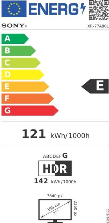 Label énergétique Sony FWD-77A80L (77", A80L, OLED, 4K, 2023)