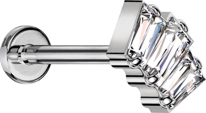 Star Piercing Micro Threadless Labret silber drei Baquette Kristalle silber (Titan G23, ohne Messing)