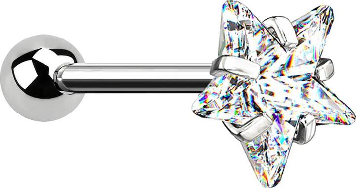 Star Piercing Micro Barbell silber mit Kugel und Sternkristall (Chirurgenstahl 316L, ohne Messing)