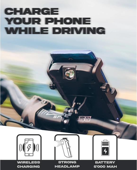 Actual product image Sunslice Rechargeable bicycle phone holder "Cyclotron 5000mAh"