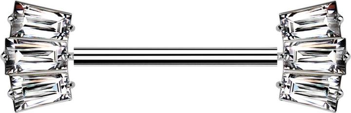 Produktbild Star Piercing Threadless Barbell silber mit zwei drei Baguette Kristalle silber (Titan G23, ohne Messing)
