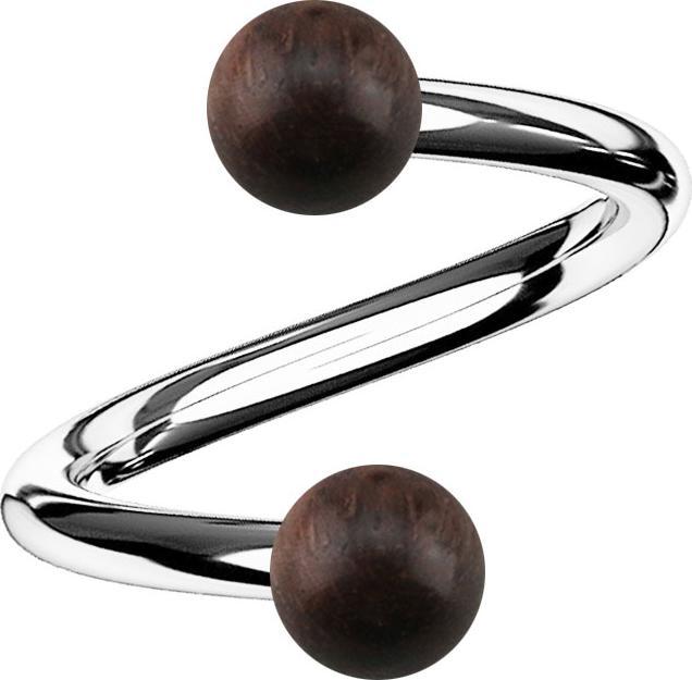 Star Piercing Spirale silber mit zwei Kugeln aus Sonoholz (Organisch, Chirurgenstahl 316L, ohne Messing)