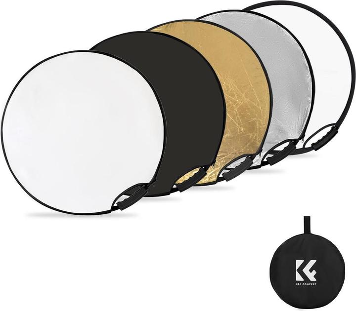 Image du produit K&F Concept Réflecteur circulaire 5 en 1 pour la photographie 107cm avec poignée Gold Sliver Black White (110 cm)