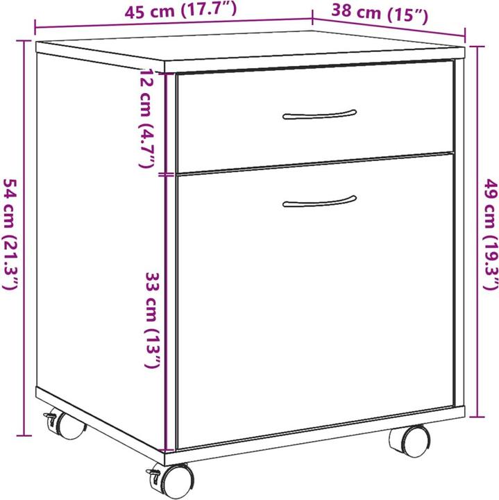 Produktbild VidaXL Rollcontainer Rollschrank Bürocontainer Büroschrank Schrank Altholz-Optik (45 x 38 x 54 cm)
