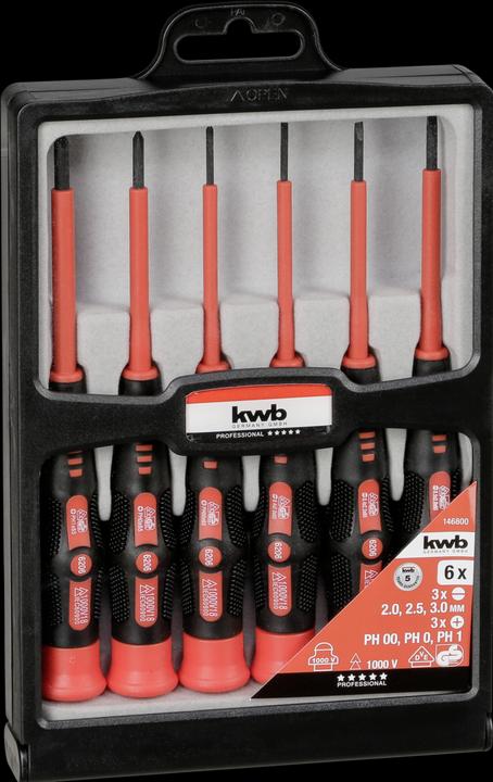 Image du produit kwb Jeu de tournevis de précision professionnel 6 pcs. (Escale, Recouvrement cruciforme Phillipps (PH))