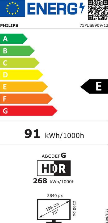 Energy Label Philips 75PUS8909/12 (75", PUS8909, LED, 4K, 2024)