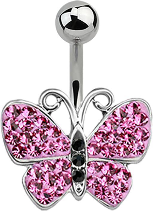 Star Piercing Banane silber Schmetterling pink (ohne Messing, Chirurgenstahl 316L)