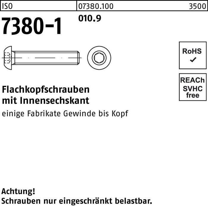 Image du produit Vis à tête plate ISO 7380-1 à six pans creux M 3 x 5 010.9 (500 Vis par pièce)