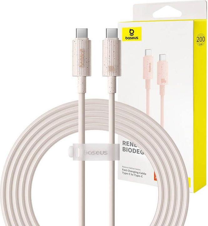 Actual product image Baseus Fast Charging cable USB-C to USB-C Habitat Series 2m 100W (pink) (2 m, USB 3.0, 100 W)