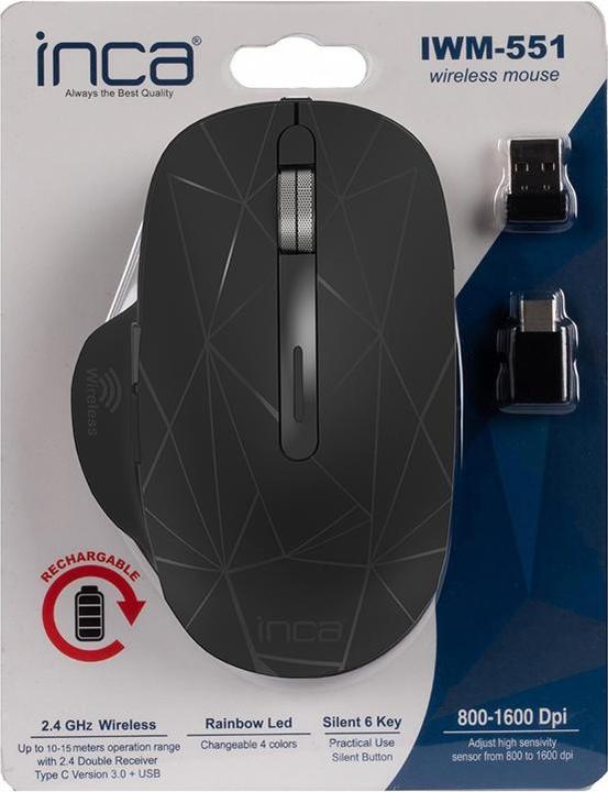 Actual product image Inca Mouse IWM-551 Wireless, 1600 DPI, Battery, USB-C, SW retail (Wireless)