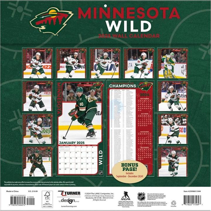 Produktbild NHL - Minnesota Wild - 30.5 x 30.5 cm Team Wandkalender 2025 (30.5 x 30.5 cm, Französisch, Italienisch, Spanisch, Deutsch, Englisch)