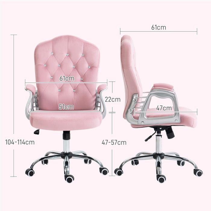 Actual product image Swisshandel24 Office chair with rocking function, ergonomic, with crystal buttons, velvet look, up to 120kg, pink