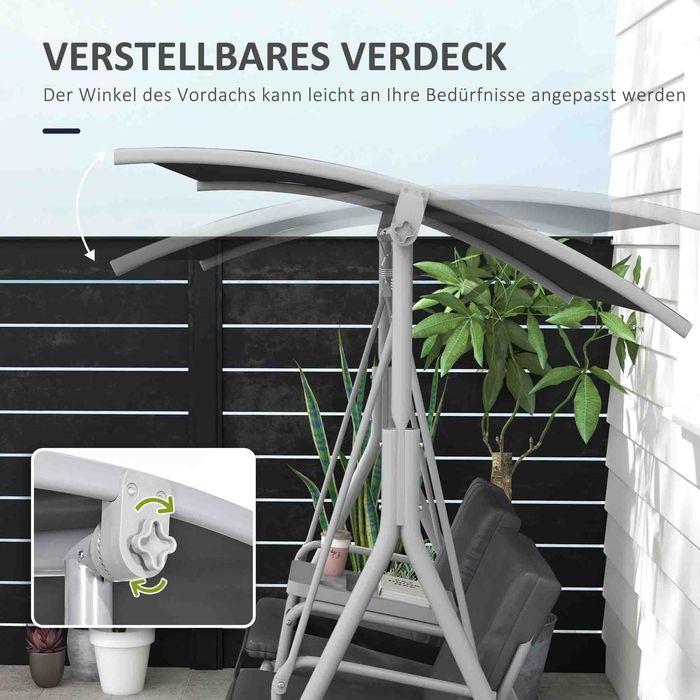 Produktbild Swisshandel24 Hollywoodschaukel 2-Sitzer mit Tablett, bis 180 kg Belastbar, Balkon, Schwarz