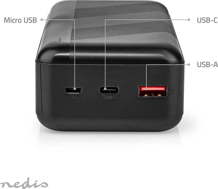 Produktbild Nedis powerbank | 30000 mAh | 1.5 / 2.0 / 3.0 A | Anzahl der Ausgänge: 2 | Ausgangsanschluss: 1x USB (30000 mAh, 20 W, 111 Wh)