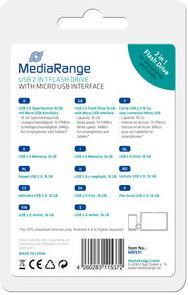 Productafbeelding MediaRange USB Nano geheugenstick met Micro USB adapter (16 GB, USB-A, Micro USB-A)