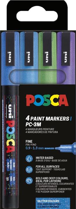 Image du produit Posca Marqueur PC-3M pointe ogive (Violet, Vert foncé, Bleu foncé, Bleu clair, 1.30 mm, 4 x)