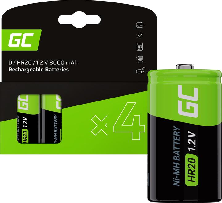 Immagine prodotto GreenCell 4x Batteria Ni-MH D R20 HR20 - Ricaricabile - 1,2V - 8000mAh (2 pz., HR03, 8000 mAh)