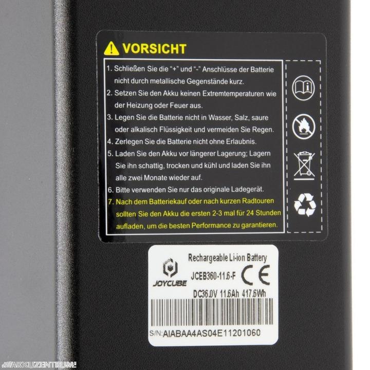 Actual product image Phylion E-bike battery 36V 11,6Ah - Joycube DT-12 for TELEFUNKEN (E-Bike battery)