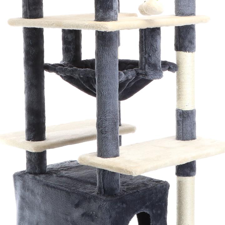 Actual product image Fudajo Cat Tree Dark Grey Scratching Tree 134cm High Climbing Tree with Cat House and Hammock (133 cm, Dark grey)