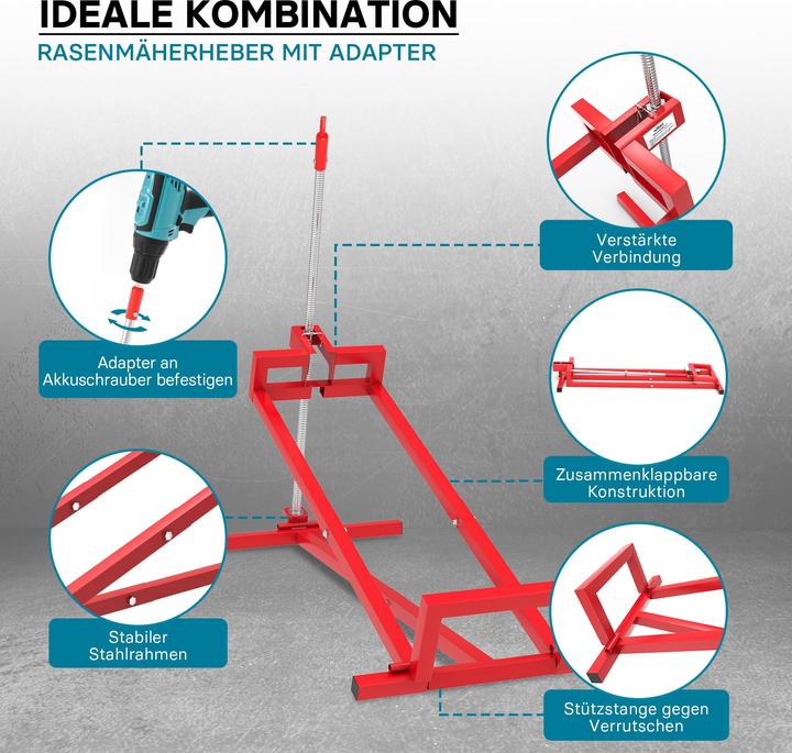 Image du produit Wiltec Cric lève pour tracteur tondeuse de 250 kg max. incl. Adaptateur, Cric de levage pour tondeuses auto (Tracteur de pelouse, Support pour machines de jardinage)