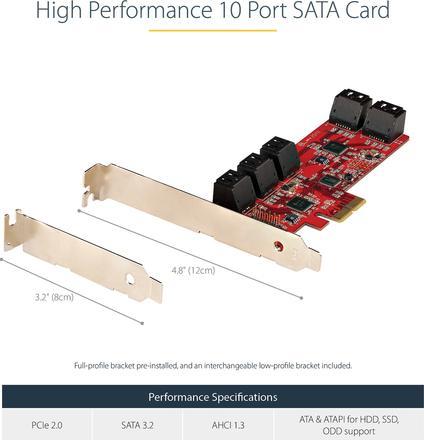 Actual product image StarTech com Carte PCI Express SATA 10 ports - Carte Contrôleur PCIe SATA - 6Gbps - ASM1166 Non-Raid