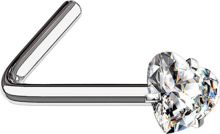Star Piercing Nasenstecker gewinkelt silber Kristallherz silber gefasst (ohne Messing, Titan G23)