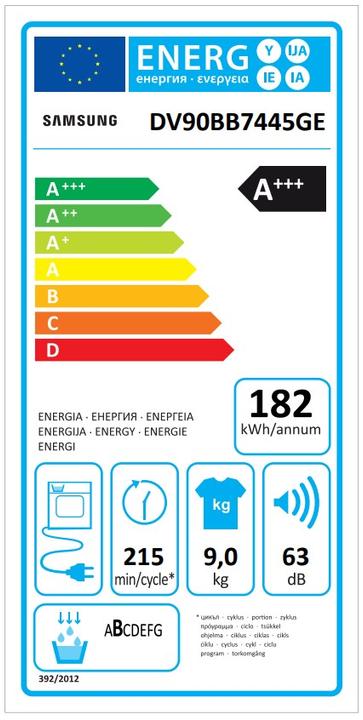 Energy Label Samsung DV7400 (9 kg, Right)