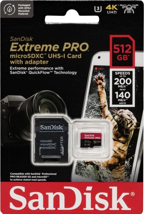 Immagine prodotto SanDisk Extreme PRO UHS-I V30 (512 GB, microSDXC, U3, UHS-I)