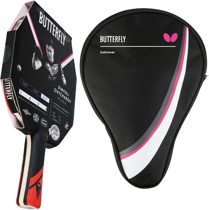 Butterfly Dimitrij Ovtcharov Black Tischtennisschläger mit ITTF Belag & Tischtennishülle