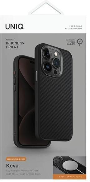 Actual product image Uniq case Keva iPhone 15 Pro 6.1" Magclick Charging czarny/carbon black (Apple iPhone 15 Pro)