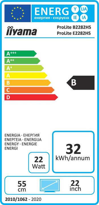 Energy Label iiyama ProLite E2282HS-B1 (1920 x 1080 pixels, 21.54")