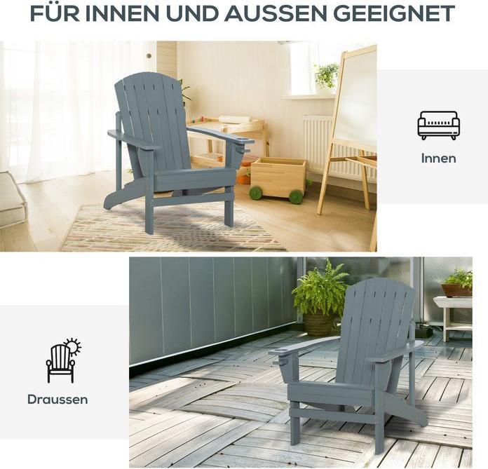 Produktbild Swisshandel24 Gartenstuhl mit Becherhalter Gartenliege Balkonstuhl Massivholz Dunkelgrau 97 x 72,5 x 93 cm