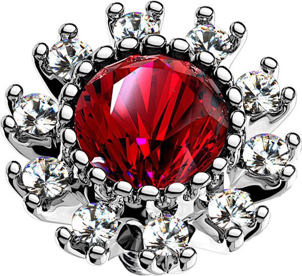 Immagine prodotto Star Piercing Dermal Anchor argento doppio cristallo con pavé rosso (Acciaio chirurgico 316L, Ottone)