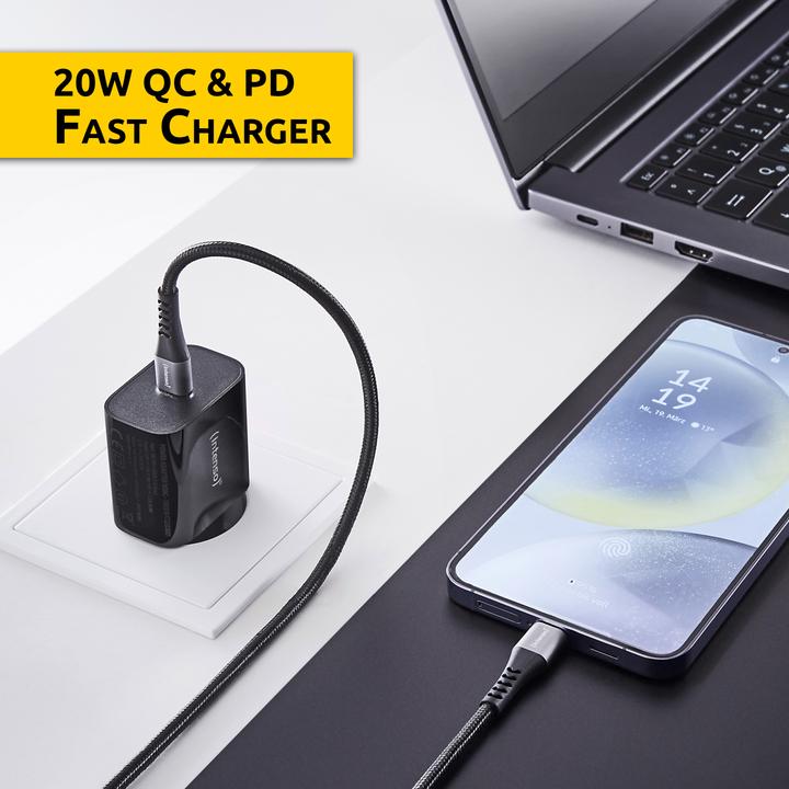 Image du produit Intenso Power Adapter W20C, 20W, USB-C Anschluss, für iPhone, Samsung Galaxy, iPad und mehr, schwarz (20 W)