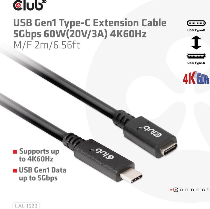 Image du produit Club 3D USB C — USB C (1 m, USB 3.0, 60 W)