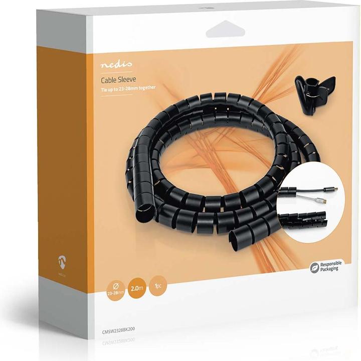 Produktbild Nedis Kabelmanagement | Spiralhülse | 2.00 m | 1 Stück | max. Kabeldicke: 28 mm | PE | Schwarz (Kabeldurchlass, 200 cm)