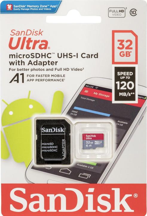 Produktbild SanDisk Ultra mit Adapter (32 GB, microSDHC, U1, UHS-I)