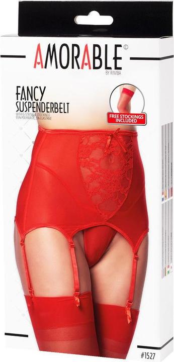 Actual product image Amorable by Rimba Suspender belt with G-string and stockings - red