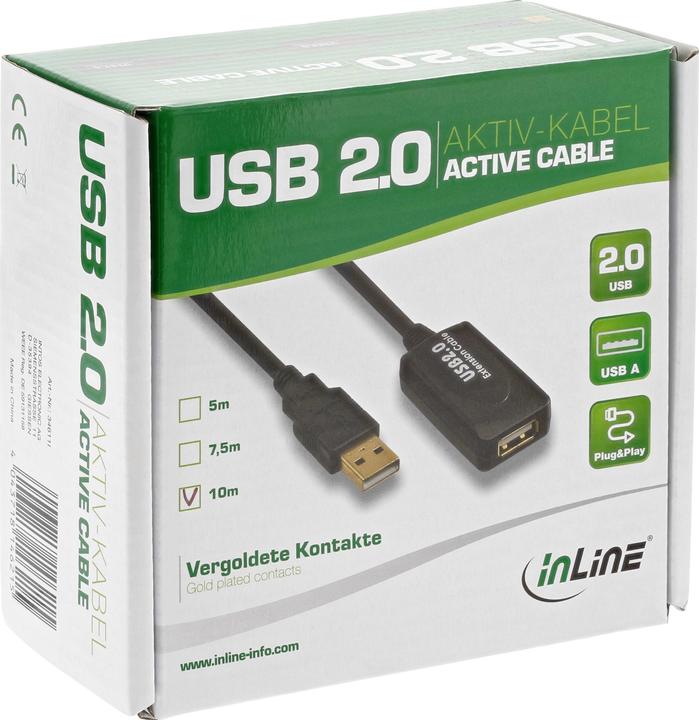 Produktbild InLine USB 2.0 Aktiv-Verlaengerung 20m mit Signalverstaerkung / Repeater Stecker A an Buchse A 20m (20 m, USB 2.0)