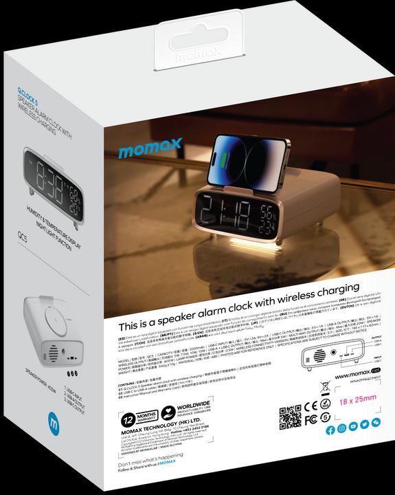 Actual product image Momax Q.Clock 5 Digital Clock with Wireless Charging