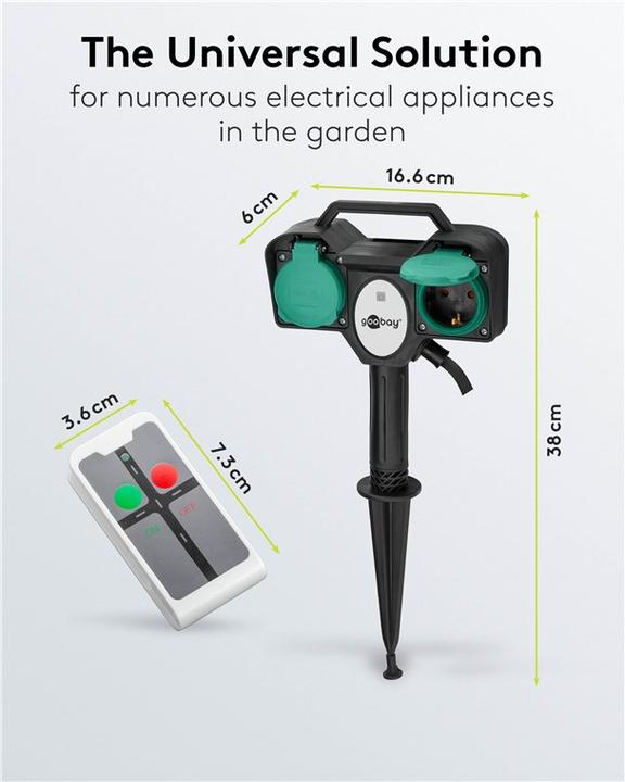 Actual product image Goobay Garden socket 2-fold with remote control (2 x, CEE 7/3, 2 m)