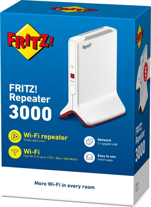Image du produit AVM FRITZ!Repeater 3000 WiFi Mesh International / CH (1733 Mbit/s, 400 Mbit/s)