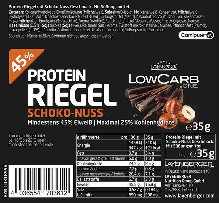 Immagine prodotto Layenberger Barretta proteica Lowcarb.one (18 x 35g) (Cassis, Mirtillo rosso, 18 pz., 630 g)