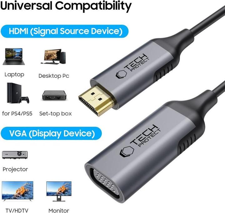 Produktbild Tech-Protect UltraBoost HDMI / VGA FULL HD 60 Hz adapter - black (HDMI, VGA, 20 cm)
