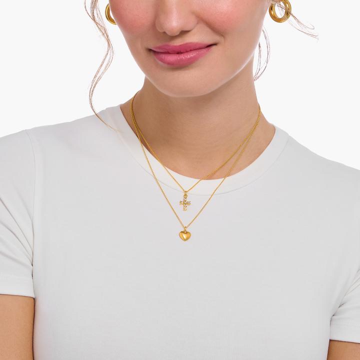 Image du produit Thomas Sabo Chaîne avec pendentif croix blanche plaqué or (Or jaune 750 plaqué or, Argent sterling 925, 38 - 45 cm)