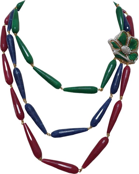 L'Officiel Collana tre fili incatenata multicolore con agate sfaccettate