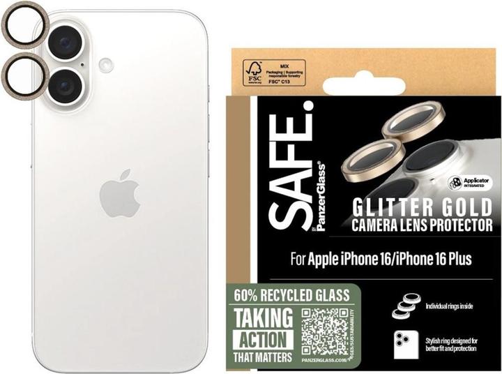 PanzerGlass SAFE. by ® Kameraschutz Glitter Gold iPhone '24 6.1" | 6.7" (1 Stück, Apple iPhone 16 Plus, Apple iPhone 16)