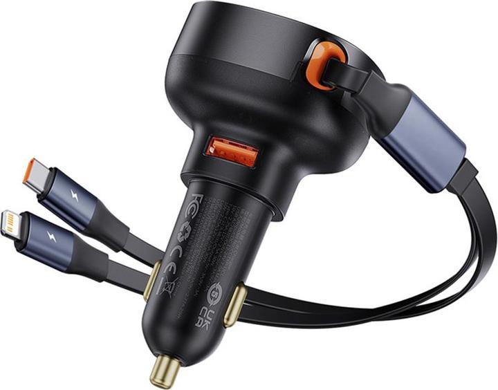 Image du produit Baseus Chargeur de voiture Enjoyment USB avec câble USB-C et Lightning 60W (noir)